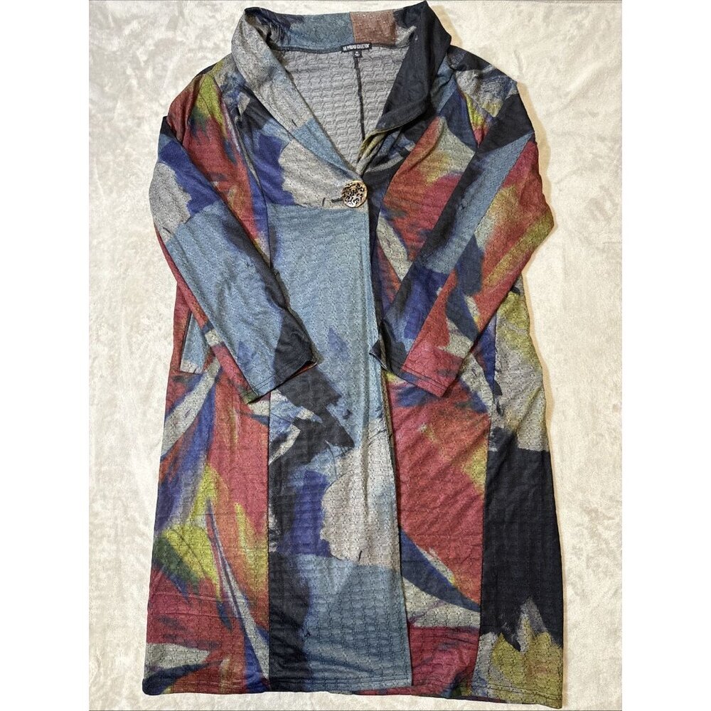 The Pyramid Collection Cardigan Jacket XL Gray Abstract Multi Color Artsy Boho